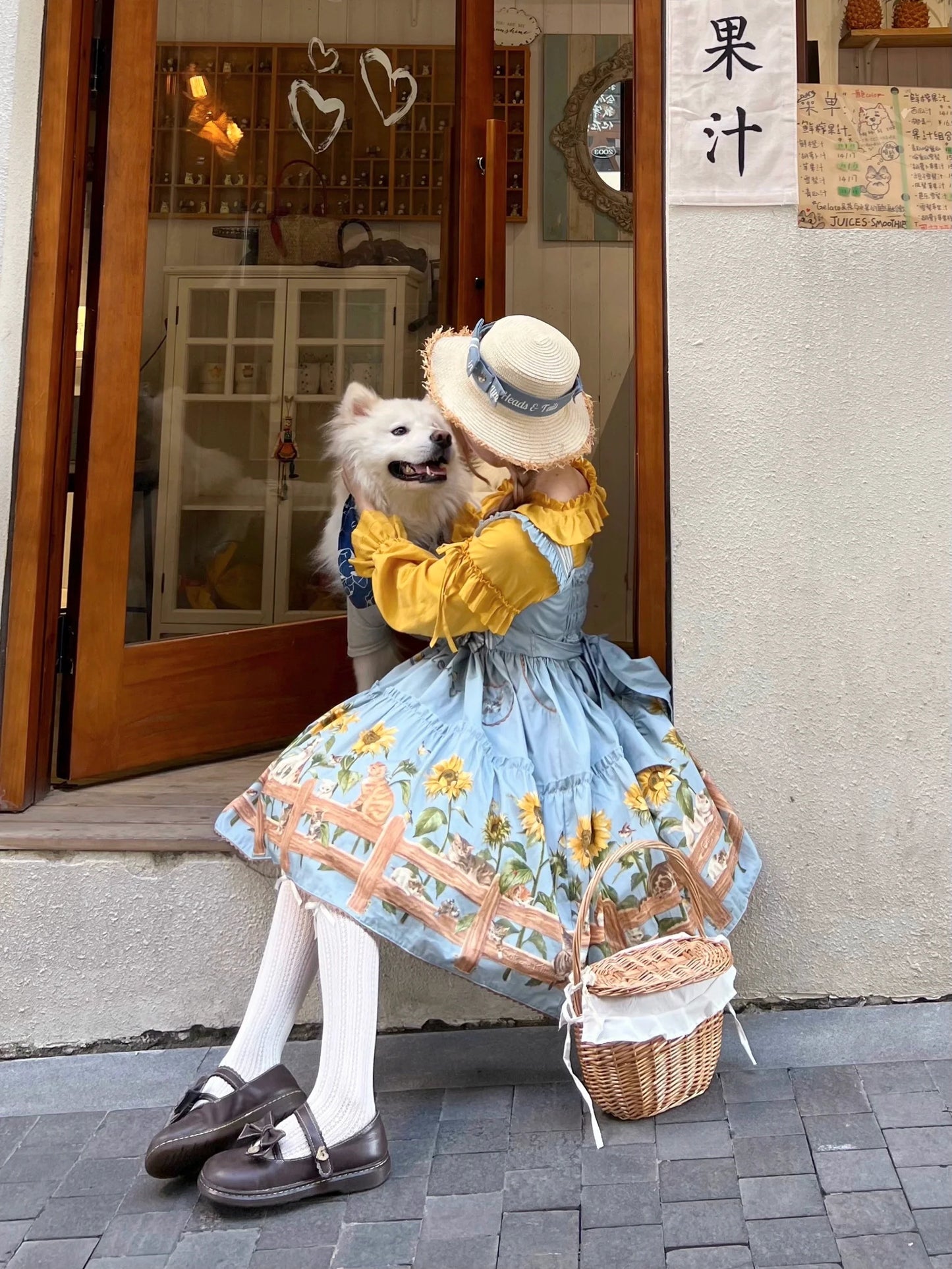 Polaris Lolita - Cat and Sunflower - Sweet Lolita JSK, Cat and Sunflower Print