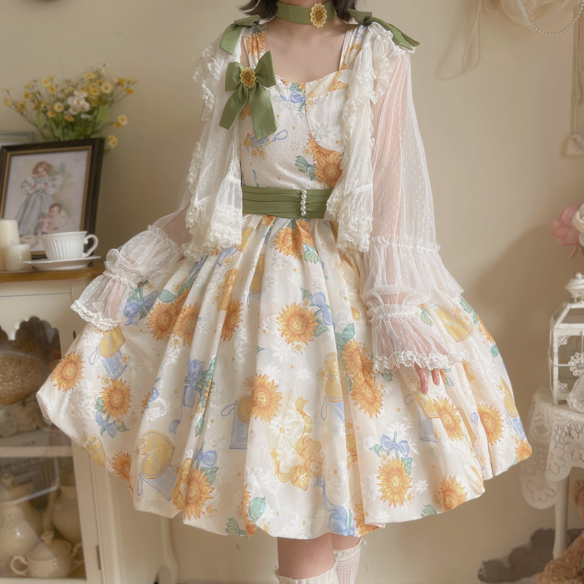 Akiyama Future Studio - Sunflower Print Lolita JSK Dress in Breathable Light Fabric