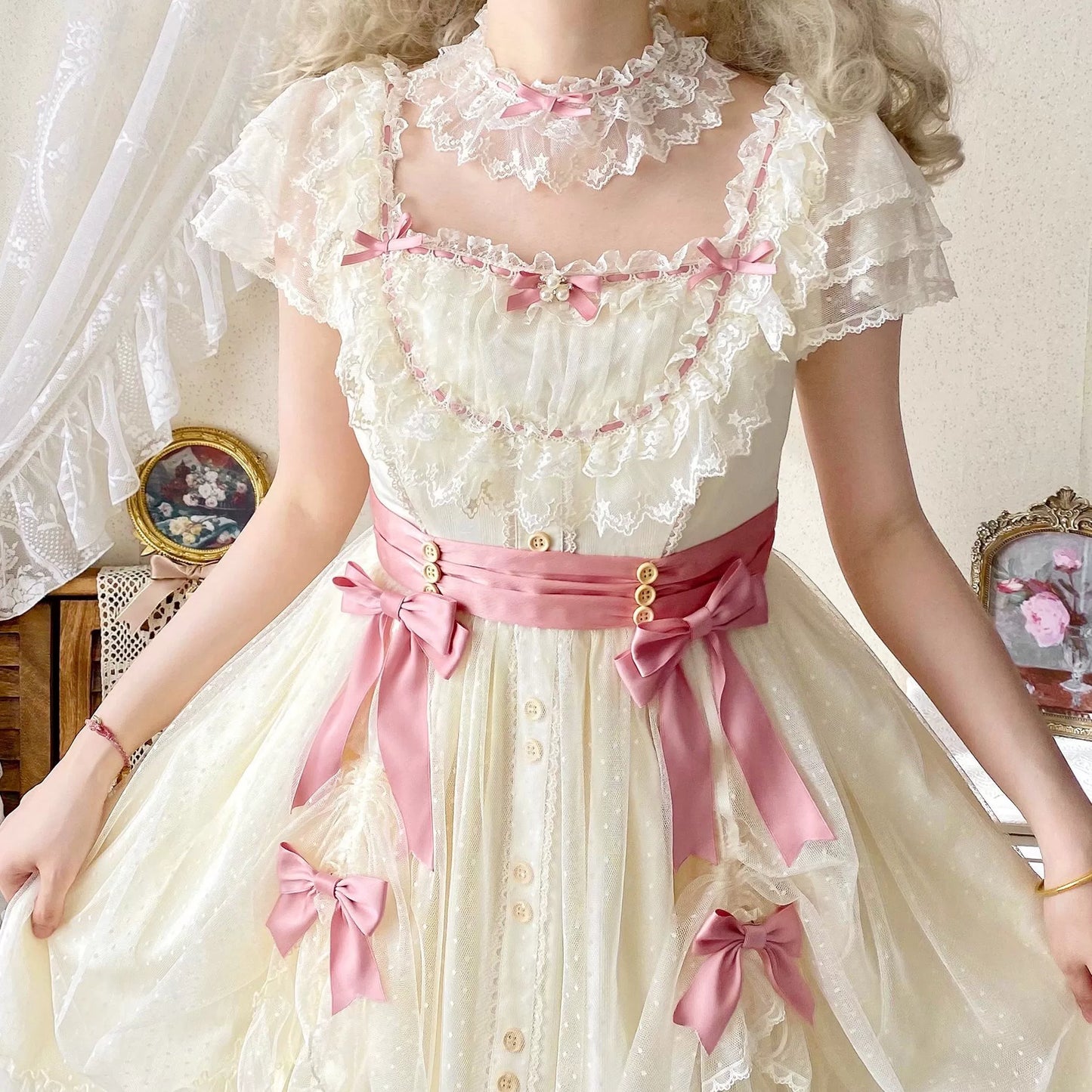 Uncle's Workshop - Fluttering Cherry Spring Strings - Cotton Sweet Lolita JSK Dress