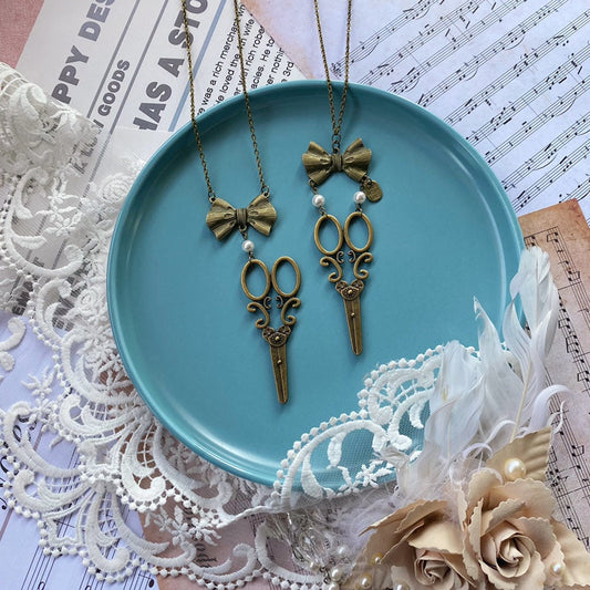 Halloween Alice - Vintage Lolita Bow-Scissors Shaped Necklace