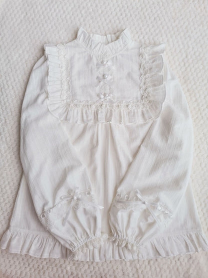 Yilia - Cotton Lolita Lace Long Sleeve White Blouse