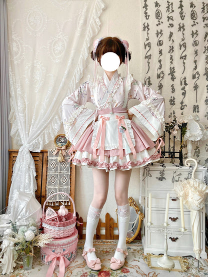 Qianmu - Little Herbalist - Han Lolita Skirt Outfit with Cross-collar Blouse and Apron