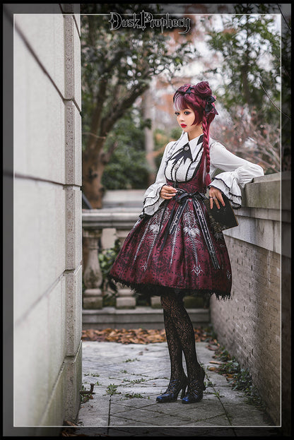 DuskProphecy - Coccyx - Elegant Lolita Dress High Waist Fishbone Print JSK Set