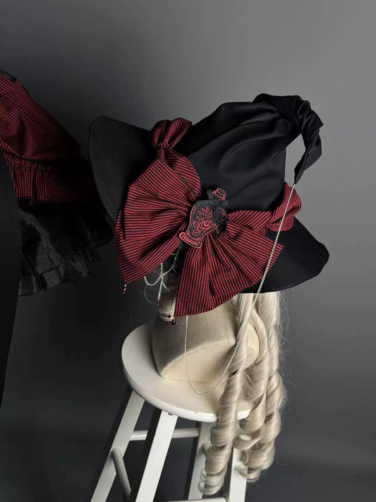 Alice Girl - Lolita Potion - Gothic Lolita Witch Hat and Striped Side Clips