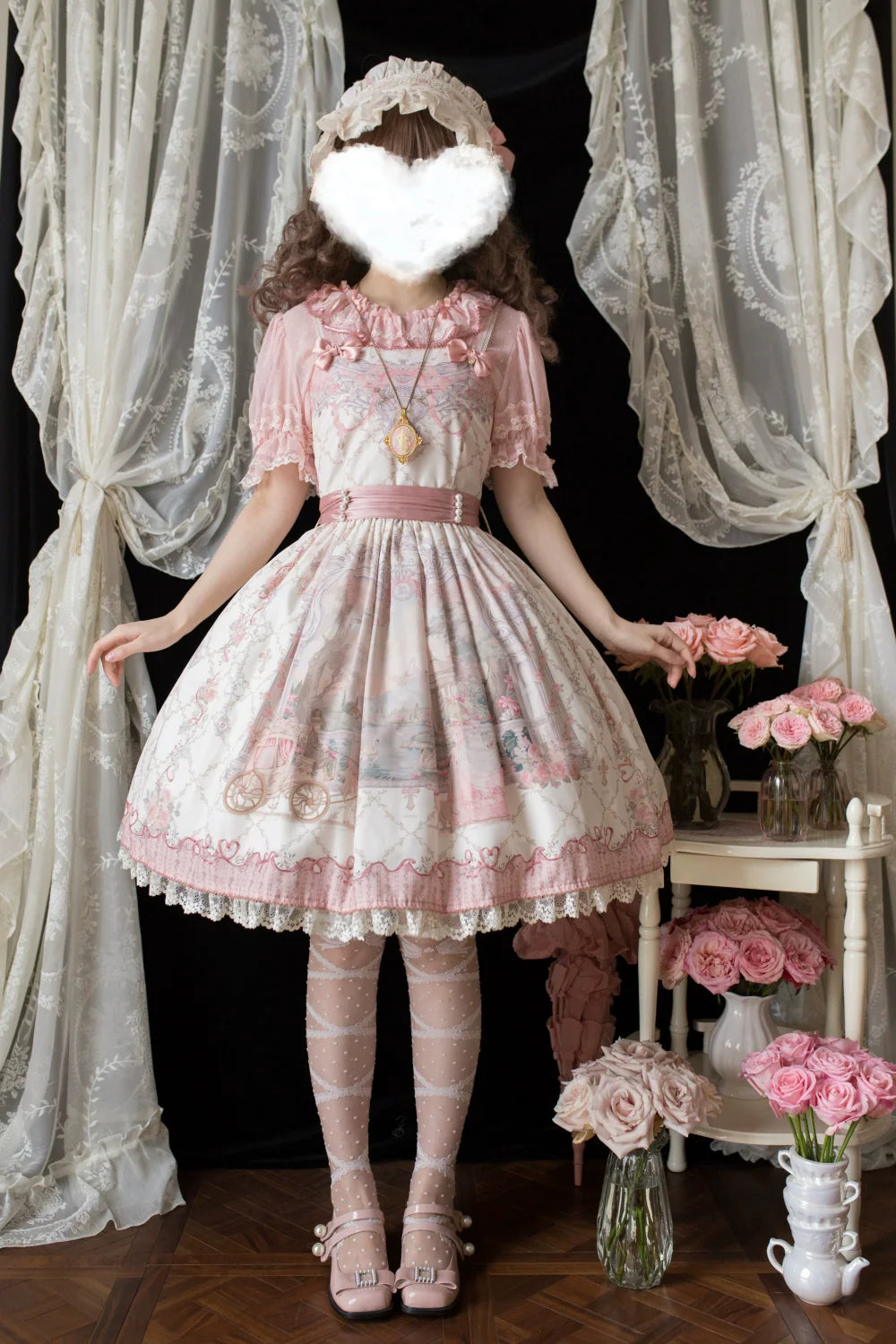 Moon River - Swan Lake Mirror - Pink Sweet Lolita Print JSK Dress