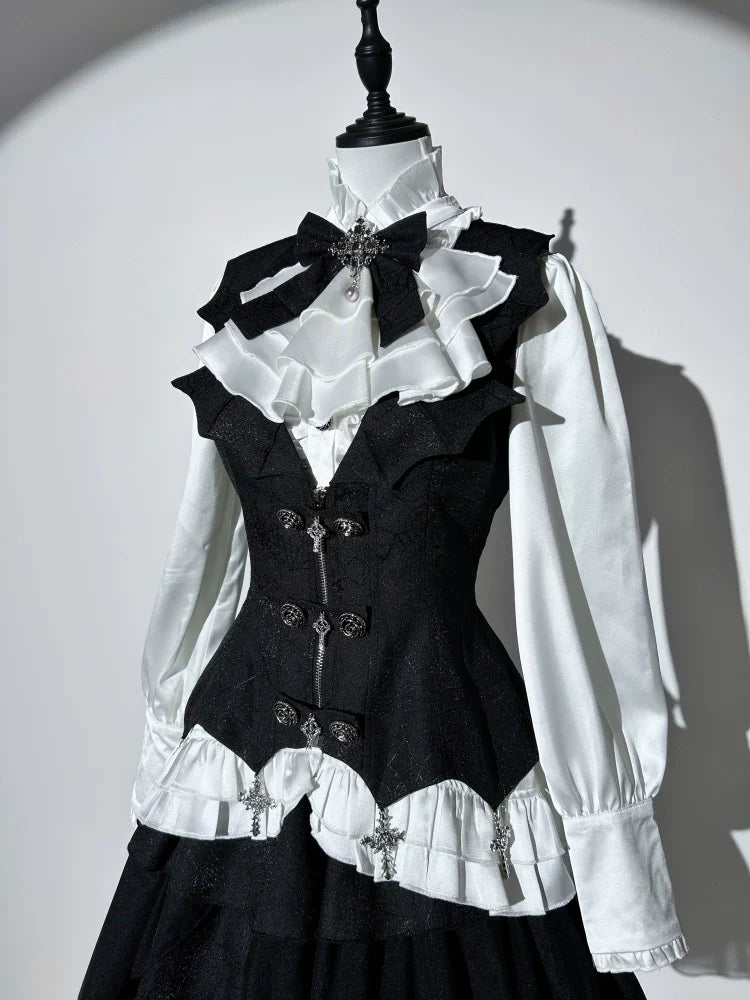 Letters from Unknown Star - Bloodline Duke - Gothic Lolita SK Suit Spider Web Vest and Blouse