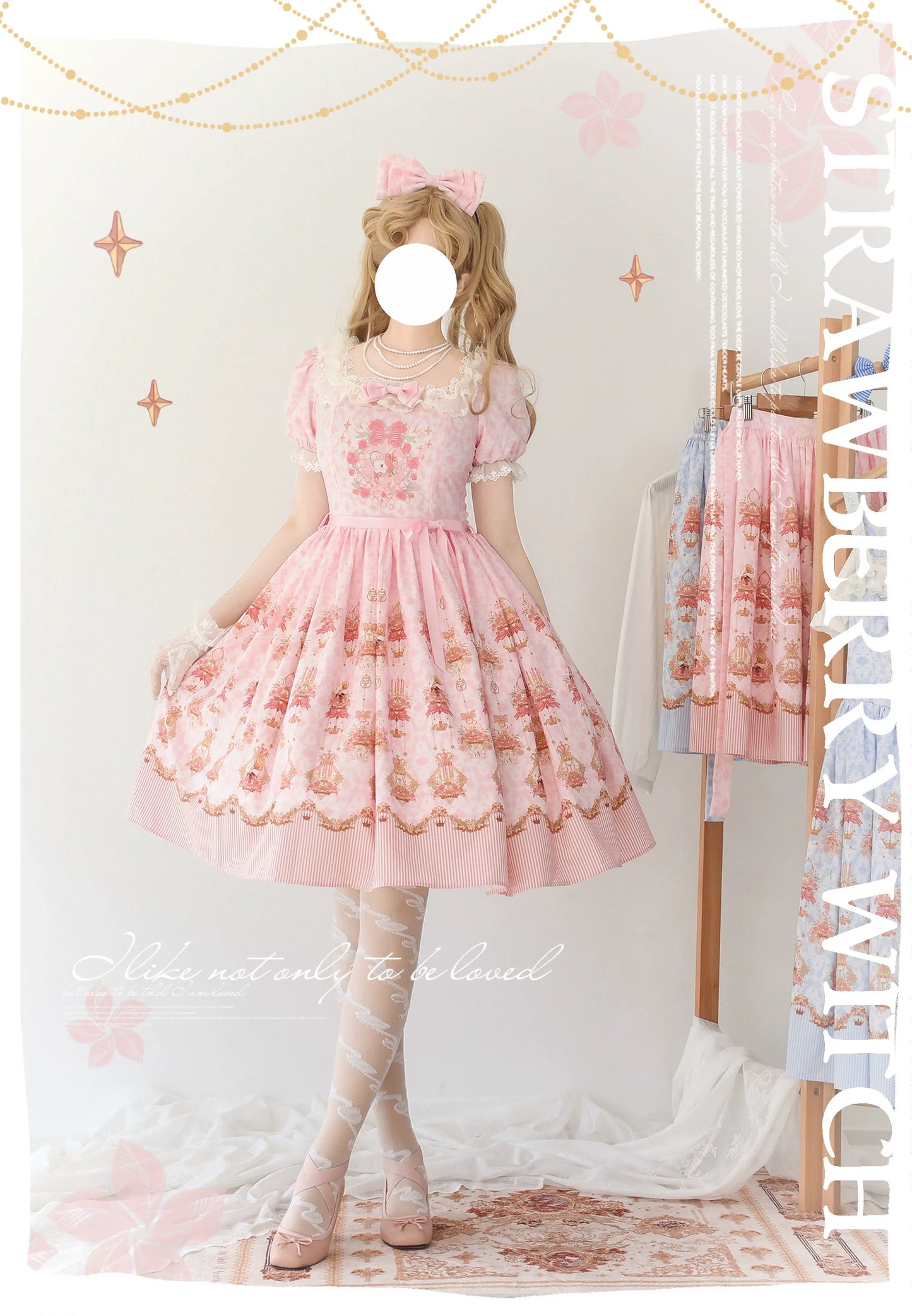 Strawberry Witch - Rose Garden Bunny - Daily Lolita Rose Bunny Printing OP JSK Dress Set