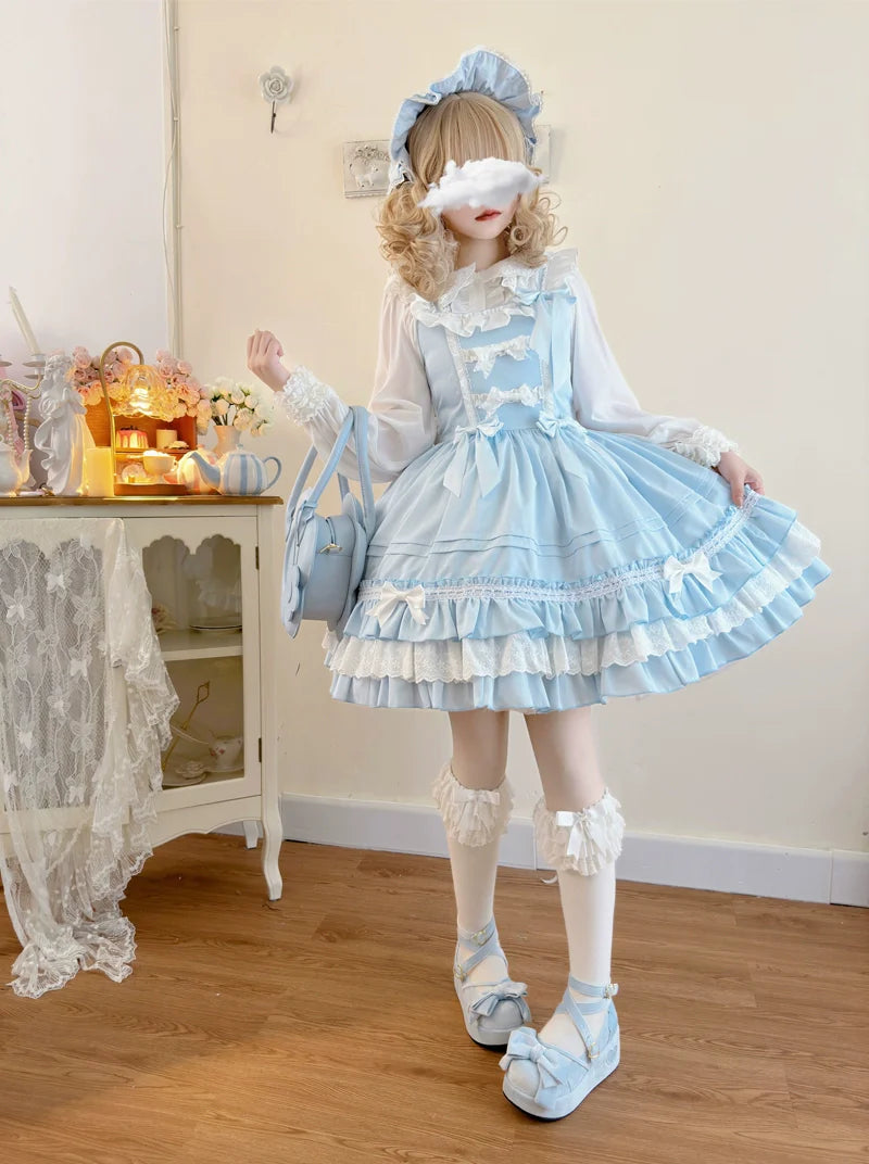 Hanguliang - Sweet Bear - Kawaii Lolita JSK Dress Embroidery Flounce Hem