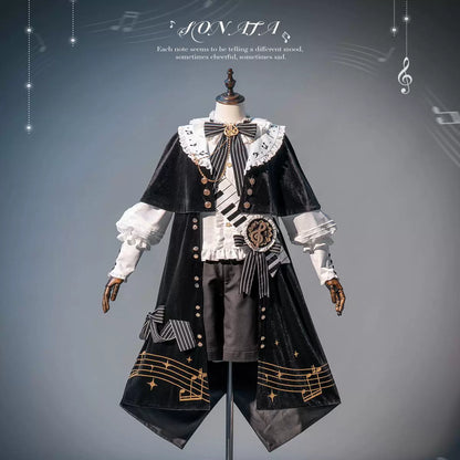 Forest Fluorescent Carps - Black and White Sonata - Ouji Lolita Vest Suit and Vintage Lolita OP Dress