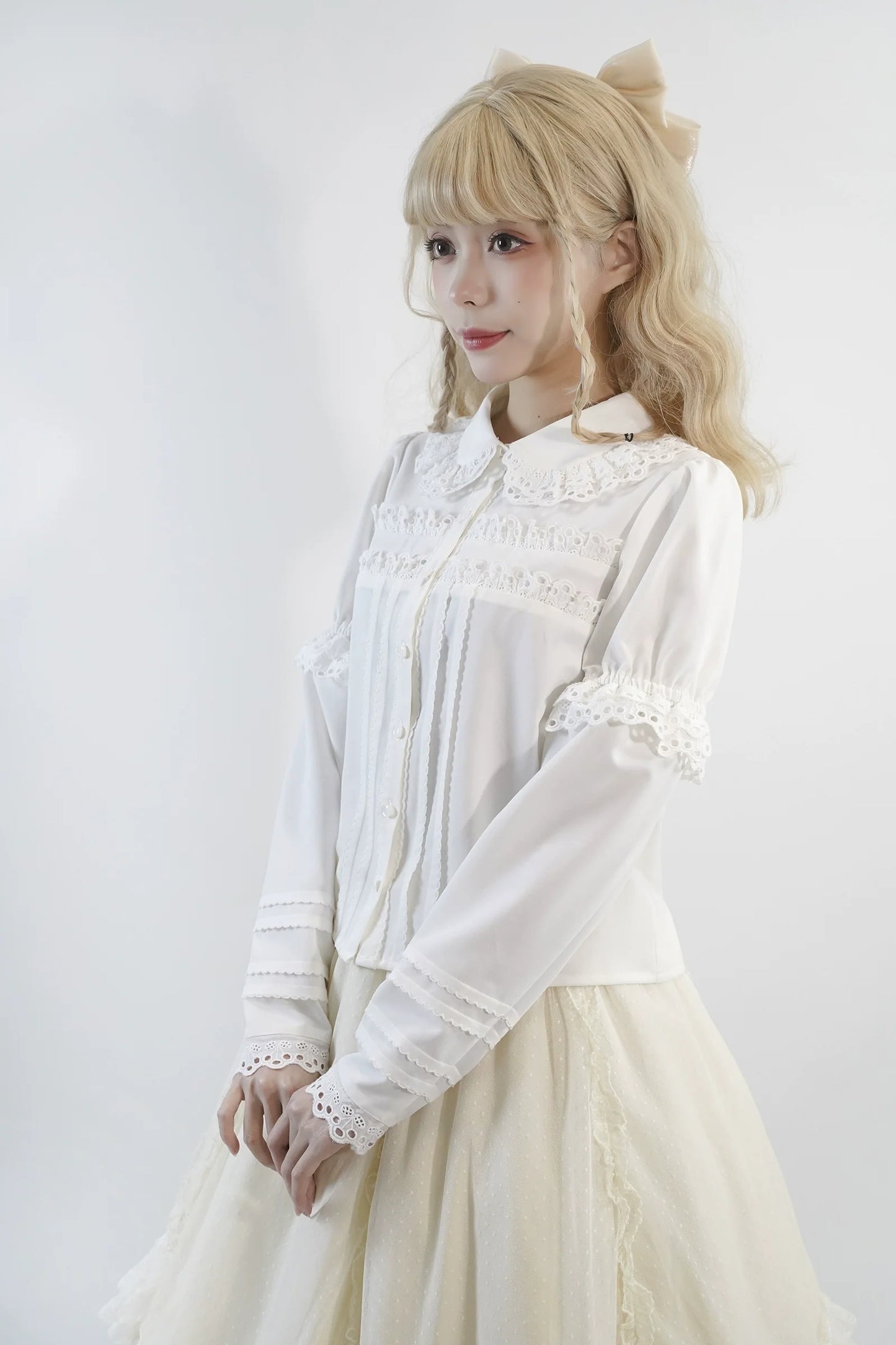 Little Dipper - Cherry Xiaobei - Daily Lolita Splicing Sleeve Lace Shirt