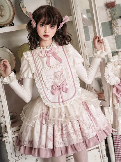 Half Sweet Lolita - Doll Garden - Sweet Lolita JSK Dress Cat Print Pink Dress Set
