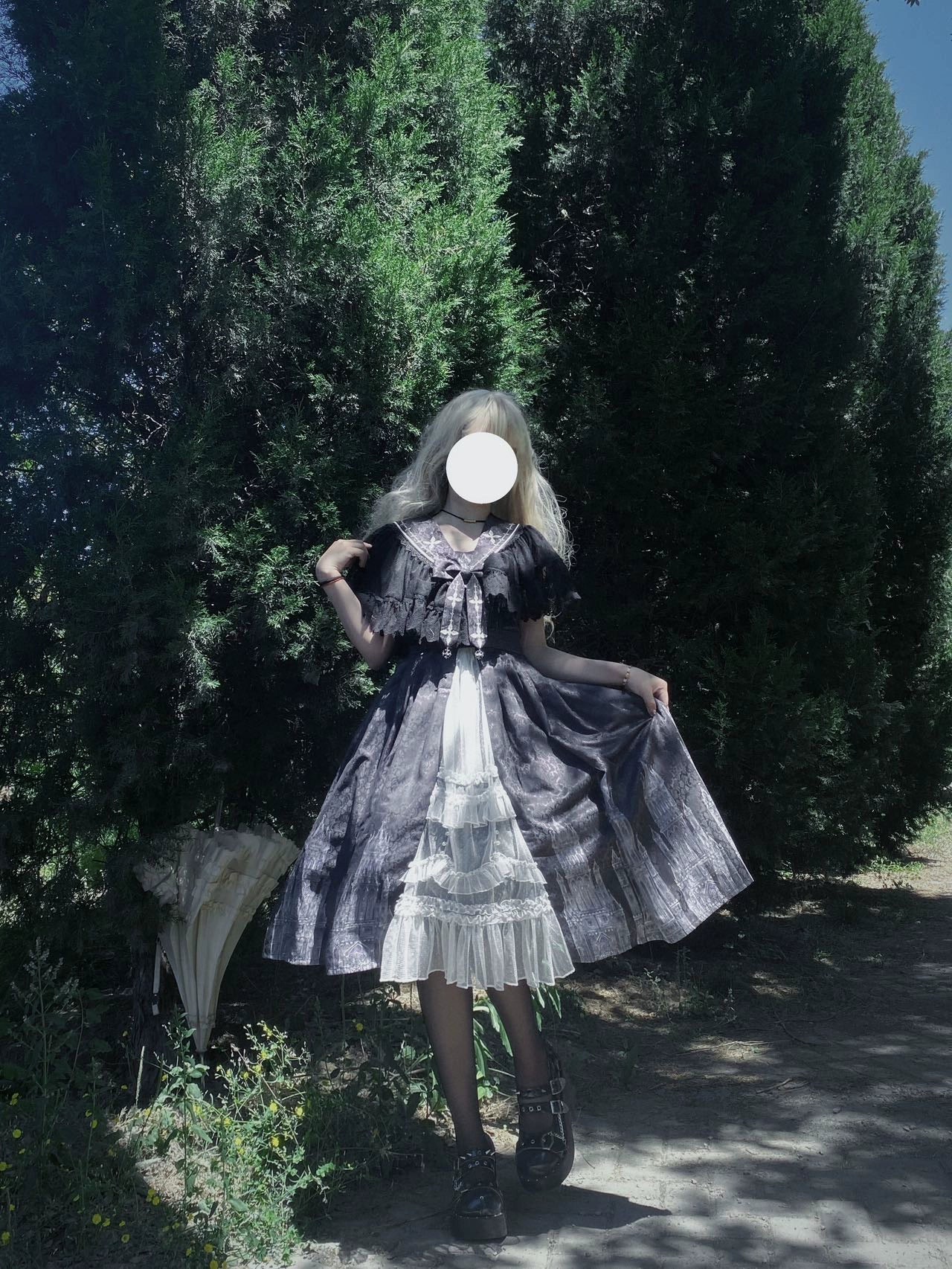 Cornfield Lolita - Silent Church - Gothic Lolita JSK Dress Printed Dress Thin Shawl Set