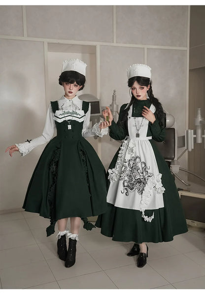With PUJI - Letter and Poetry ﾂｷ Abyss Clinic - Gothic Lolita Green Dress Set
