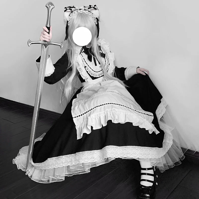 Hezi's Cat Haven - Black Cat Butler - Maid Lolita OP Dress Elegant Black and White Dress