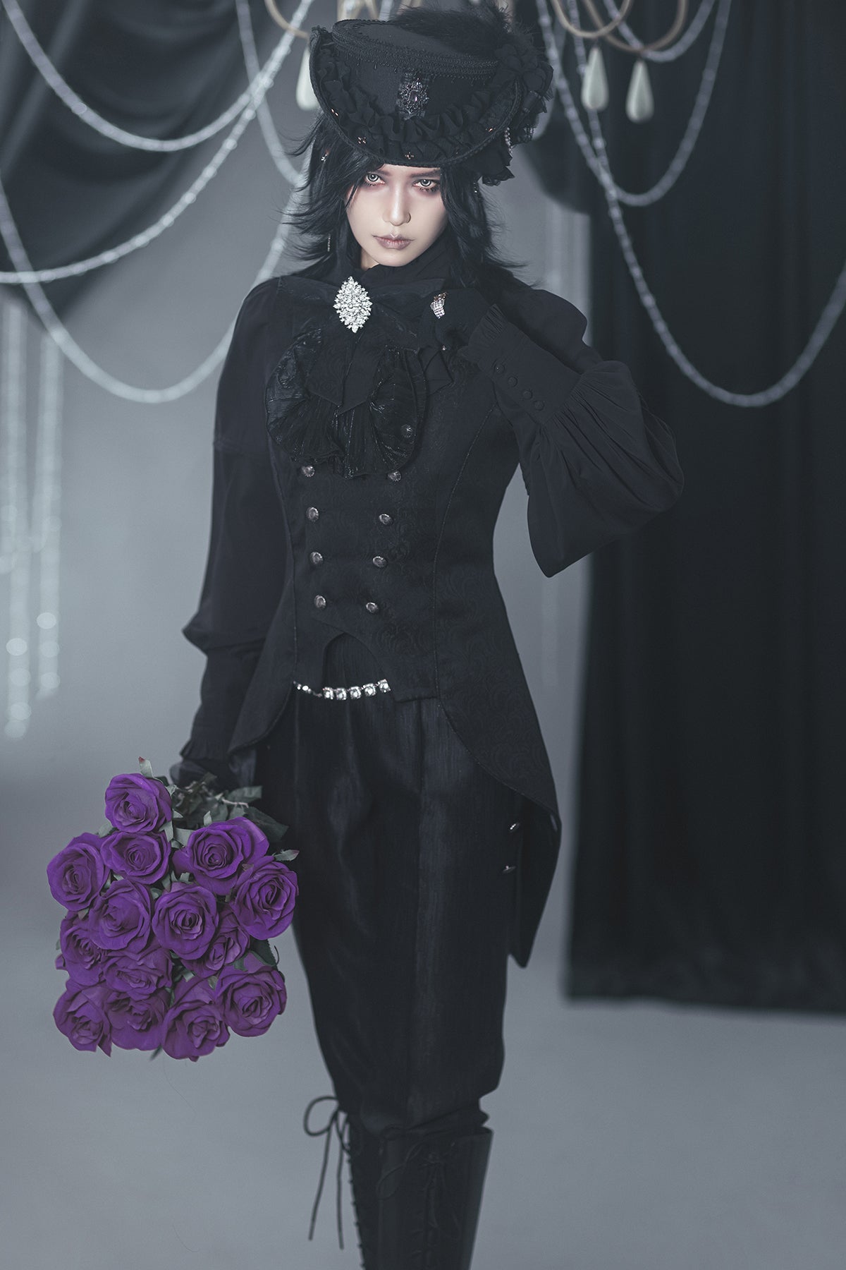 Immortal Thorn - Subtle Prejudice - Ouji Lolita Long Coat Hight-Low Hem with a Back Bow