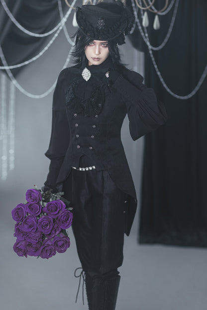 Immortal Thorn - Subtle Prejudice - Ouji Lolita Long Coat Hight-Low Hem with a Back Bow