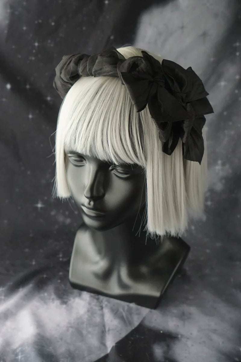 Strange Sugar - Gothic Lolita KC Black Wine Red Ruffled Bow Hair Accessories