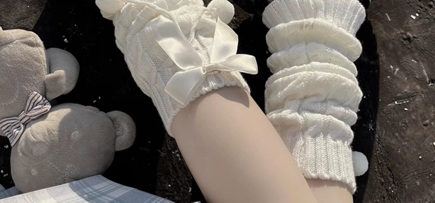 Hua Nai Cat - Cute Lolita Leg Warmers Winter Knitted JK Pile Socks