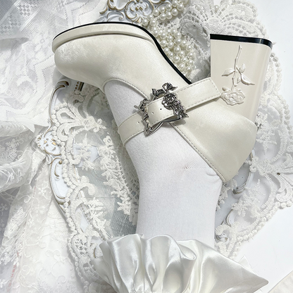 Dreamland - Wanxiang Cycle - Elegant Lolita Heel Shoes with Embossed Rose