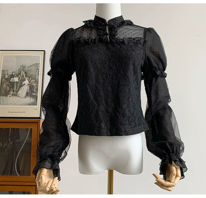 With PUJI - Moon Gauze - Qi Lolita Blouse Chinese Style Shirt