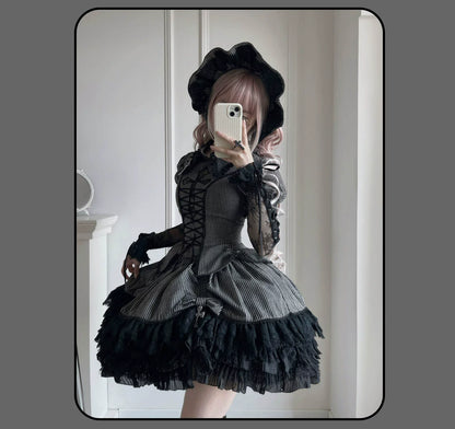 Susin Lolita - Striped Cross - Gothic Coordinated Lolita Set, Adjustable Blouse & Skirt