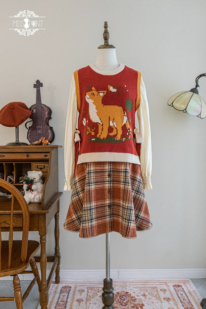 Miss Point - Chubby Fox in the Forest - Kawaii Lolita Vest Customized Lolita Sweater