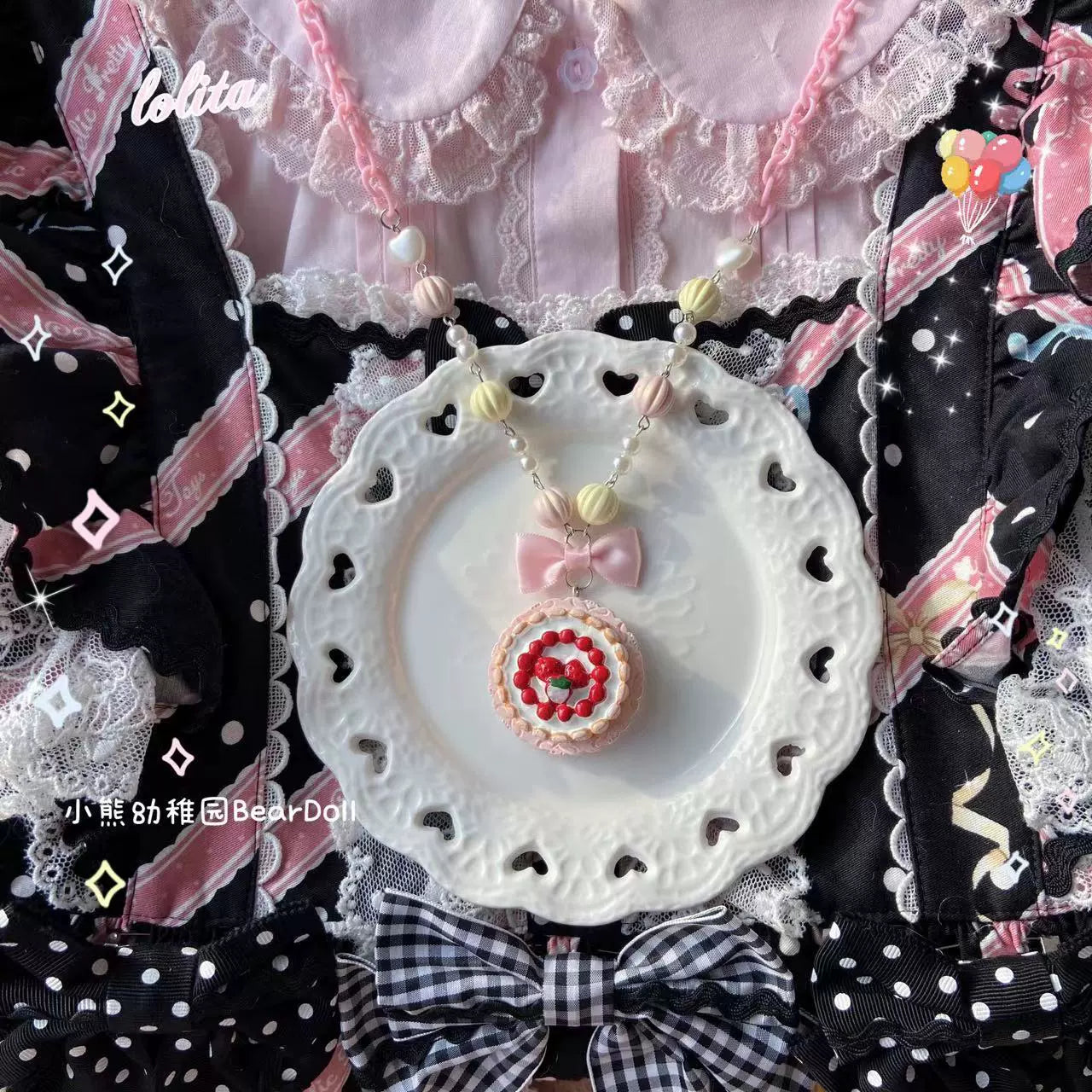 Bear Doll - Sweet Lolita Necklace Cute Beaded Cake Popcorn Tomato Shape Accessories