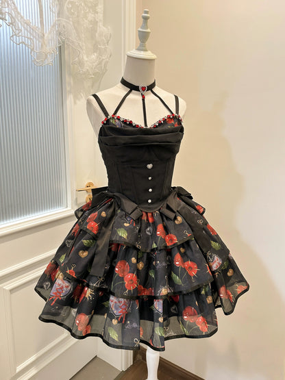 Gloaming - Sweet Lolita Cherry print Short Sleeve OP and SK Set