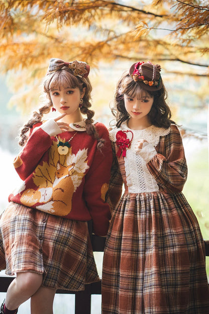 Miss Point - Chubby Fox in the Forest - Kawaii Lolita Sweater Customized Winter Lolita Couple Outfit