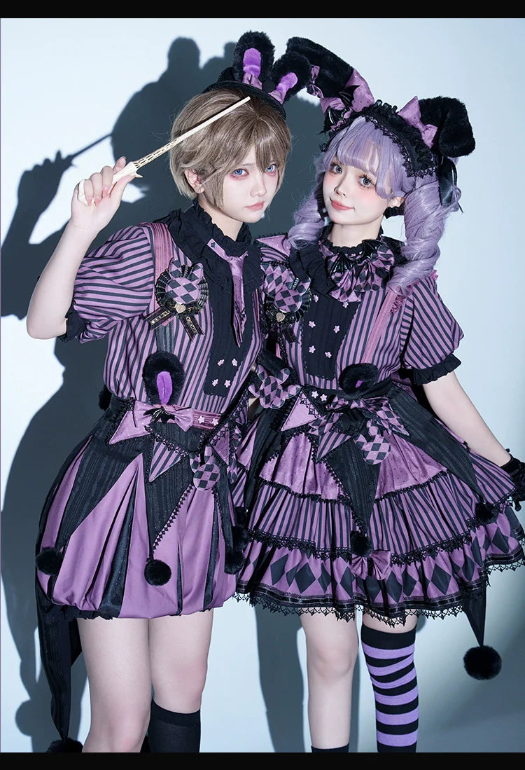 Forest Fluorescent Carps - Ouji Lolita OP Dress Circus Lolita Strip Prince Suit