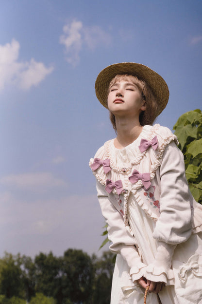 Lilizi - Little Strawberry - Sweet Lolita Cardigan Ivory Sweater with Bows