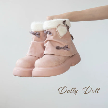 Dolly Doll - Ponyo - Winter Casual Lolita Boots Bow Thick Sole Shoes