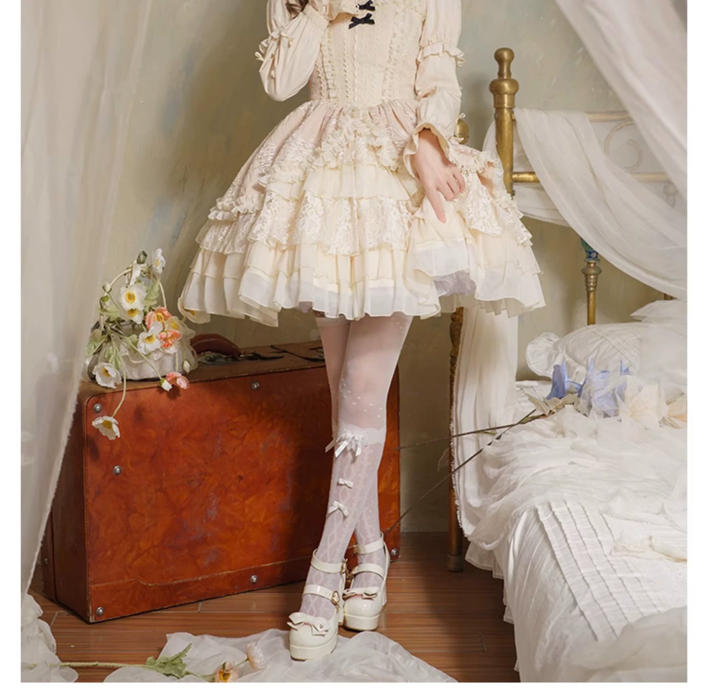 With PUJI - Music Box - Classic Lolita JSK Suit Ballet Cake Skrit