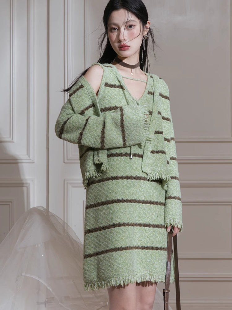 Wool cardigan + dress set【s0000007208】