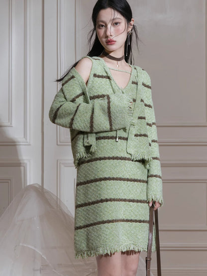 Wool cardigan + dress set【s0000007208】