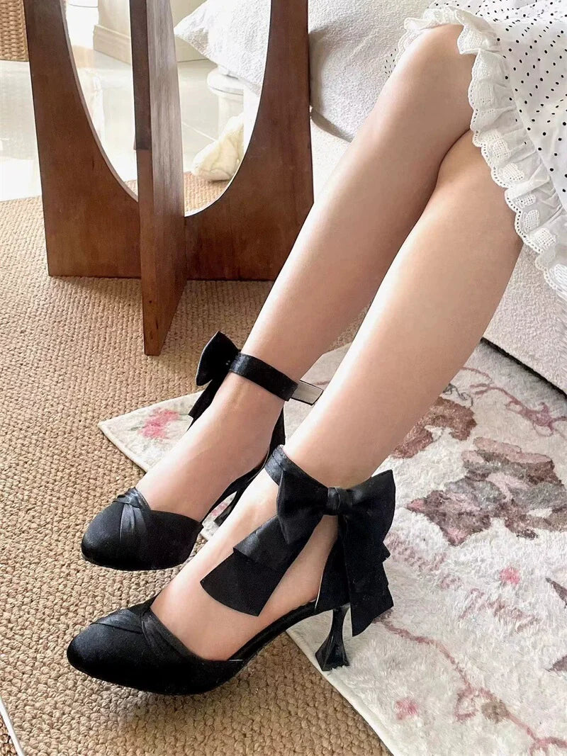 MR.Qiutian - Coronation - Elegant Lolita Shoes Satin Heels With Rose Buckle & Bow Clip