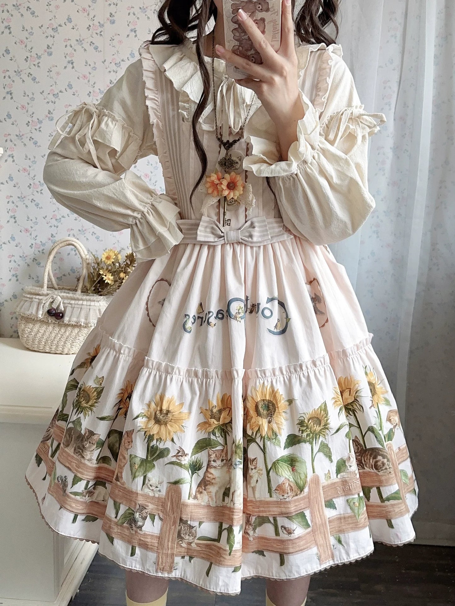 Polaris Lolita - Cat and Sunflower - Sweet Lolita JSK, Cat and Sunflower Print