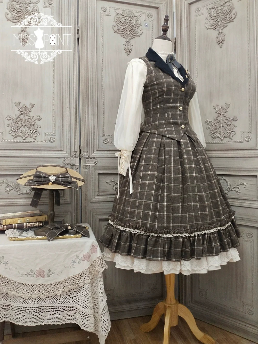 Miss Point - Rose - Elegant Lolita Fishbone Grid Skirt Customized