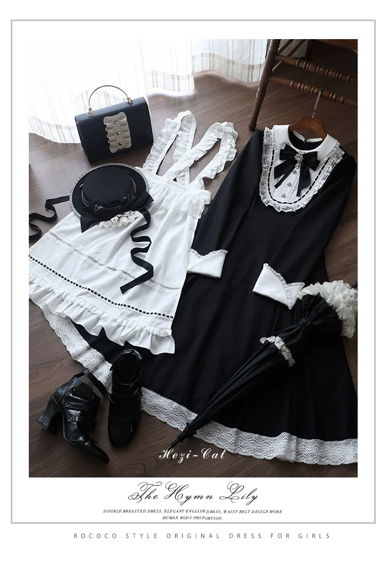 Hezi's Cat Haven - Black Cat Butler - Maid Lolita OP Dress Elegant Black and White Dress