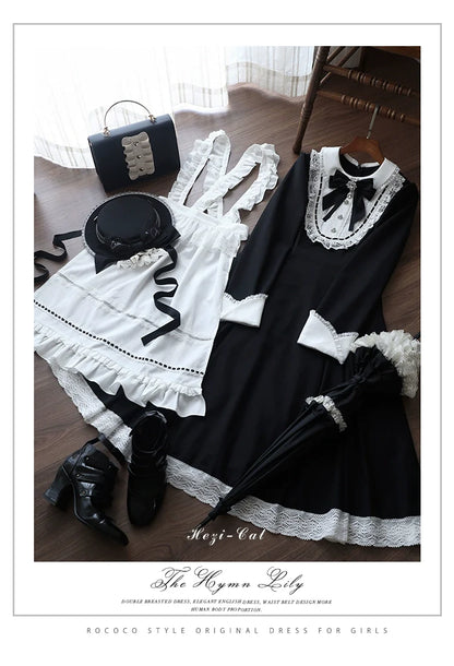 Hezi's Cat Haven - Black Cat Butler - Maid Lolita OP Dress Elegant Black and White Dress