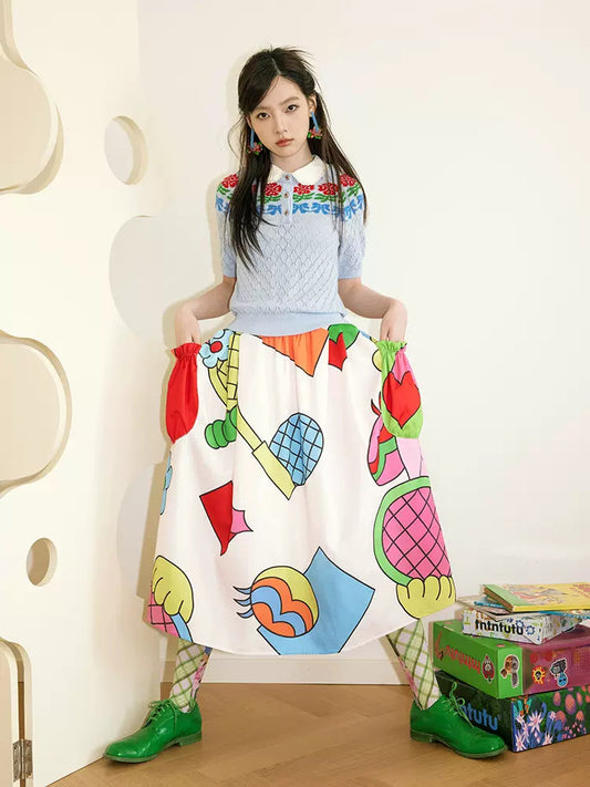 Big pocket print A-line skirt【s0000007772】