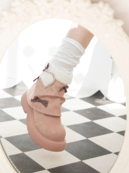 Dolly Doll - Ponyo - Winter Casual Lolita Boots Bow Thick Sole Shoes