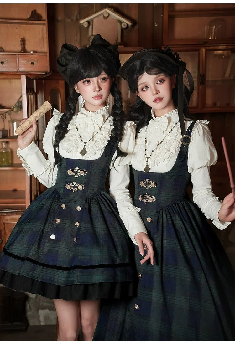 With PUJI - Berlin Souvenir - Plaid Preppy Style Lolita Bust Supporting JSK Outfit