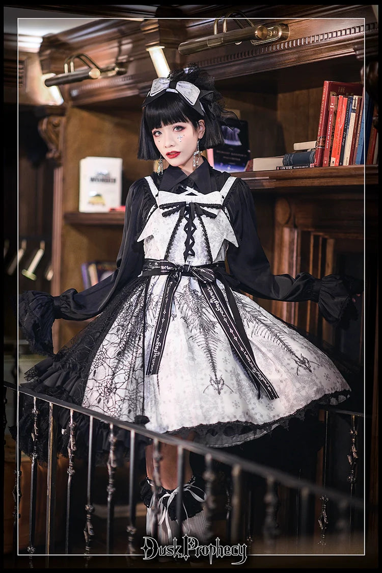 DuskProphecy - Coccyx - Elegant Lolita Dress High Waist Fishbone Print JSK Set