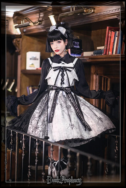 DuskProphecy - Coccyx - Elegant Lolita Dress High Waist Fishbone Print JSK Set