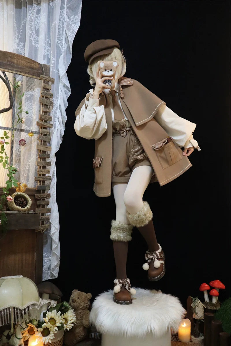Piggy Bun - Detective Goose - Autumn Winter Lolita Cape Retro Cute Woolen Lolita Coat
