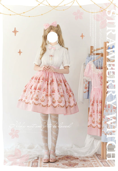 Strawberry Witch - Rose Garden Bunny - Daily Lolita Rose Bunny Printing OP JSK Dress Set