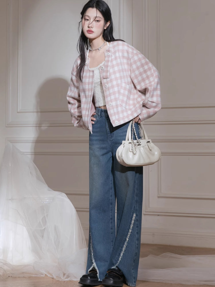 Plaid jacket + skirt【s0000007221】