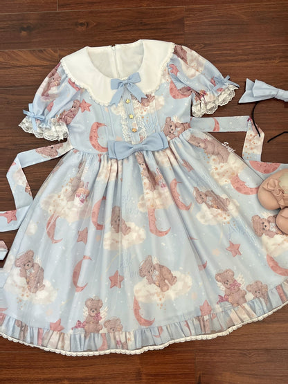 Polaris Lolita - Starry Wish Bear 2.0 - Kawaii Lolita OP Dress with Short Puffy Sleeves