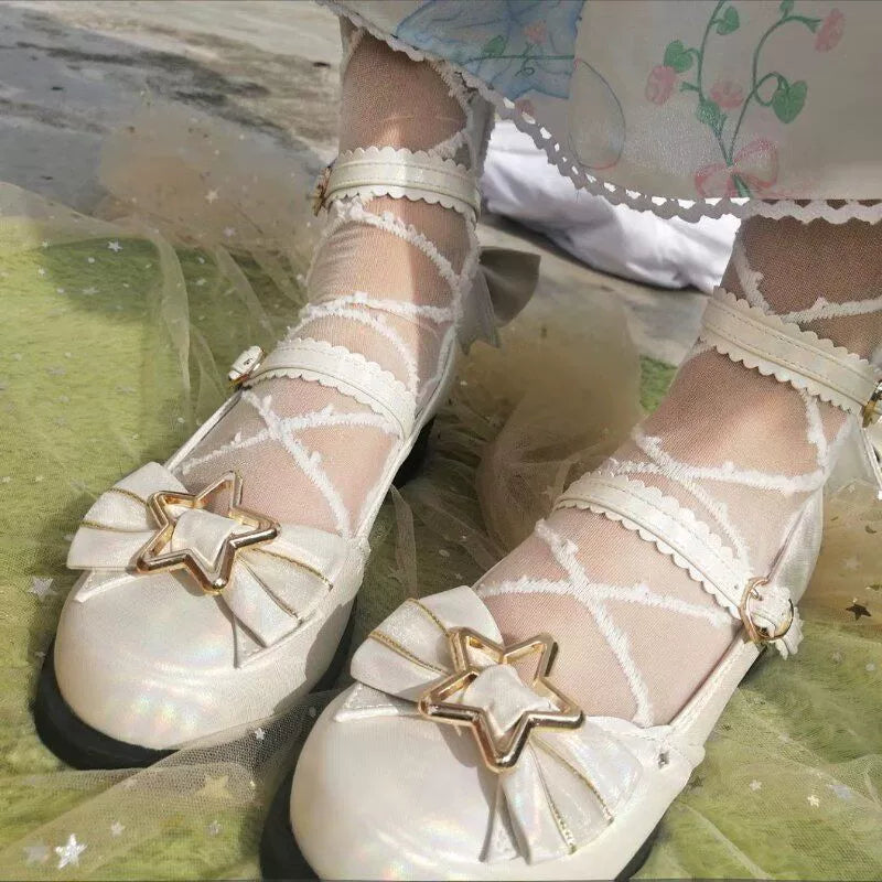 Bubble Cat - Dreamy Starry - Sweet Lolita Shoes Low Heel Bow Shoes